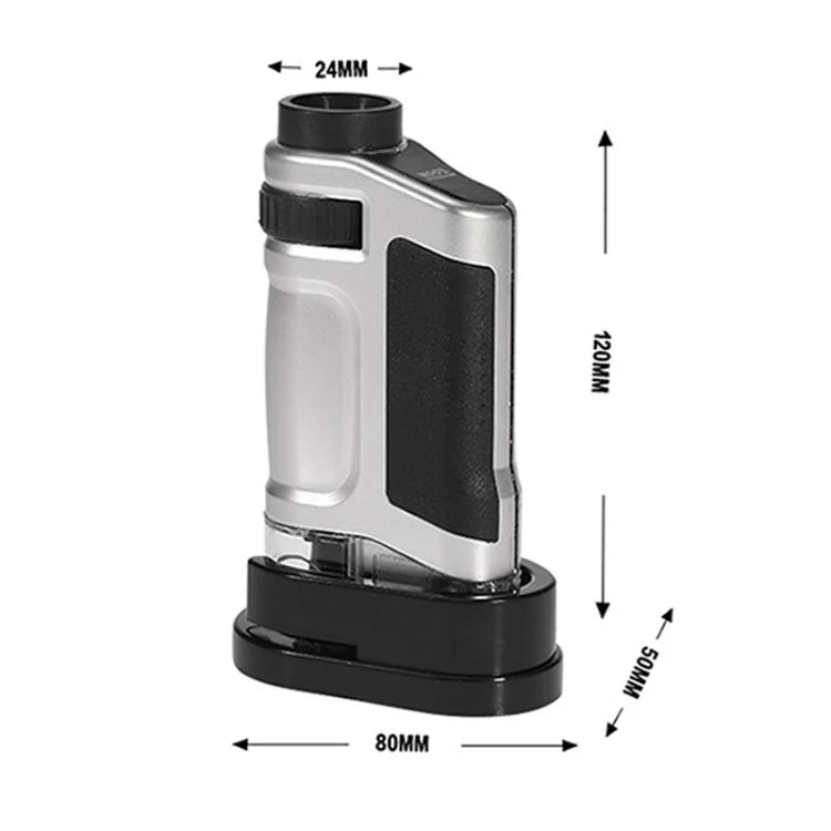 Mini Microscope 20X To 40X with LED Light(Silver)